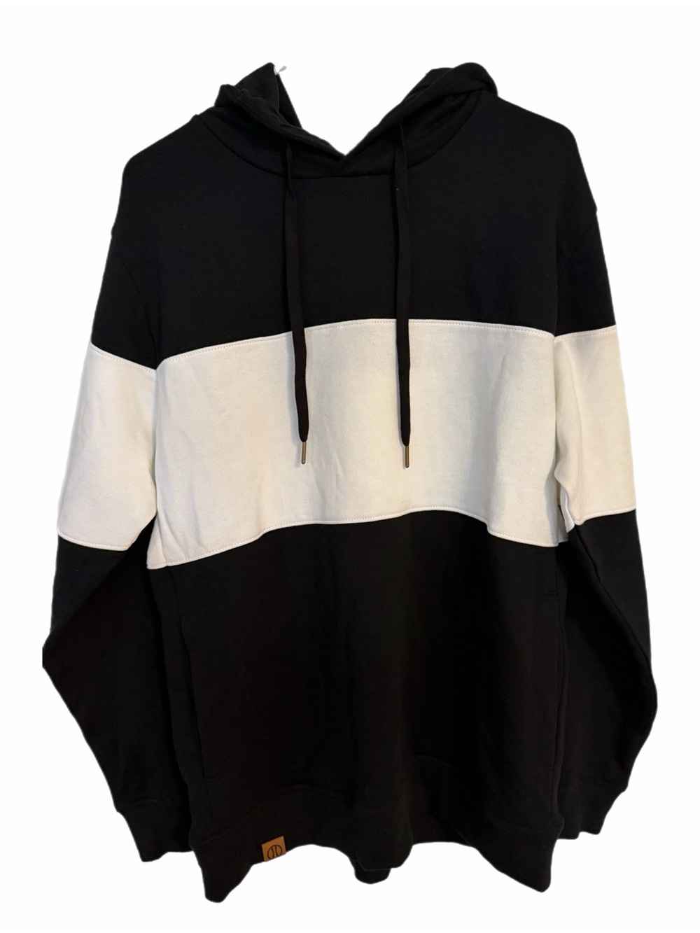 Holloway Men's Colorblock Pullover Hoodie Black White Cotton Size L